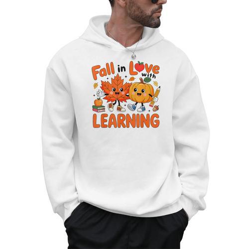 Fall In Love With Learning Thanksgiving Teacher Student Kids Men Hoodie - teacherstshirts.com UK