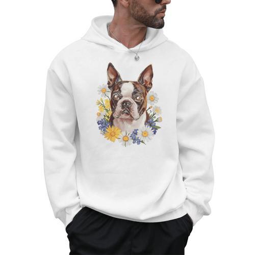 Floral Boston Terrier Men Hoodie - Bostonterriersmerch.com