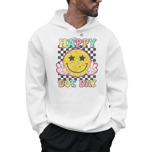 Happy Dot Day Hippie Flowers Smile Face Groovy Teacher Kids Men Hoodie - teacherstshirts.com CA