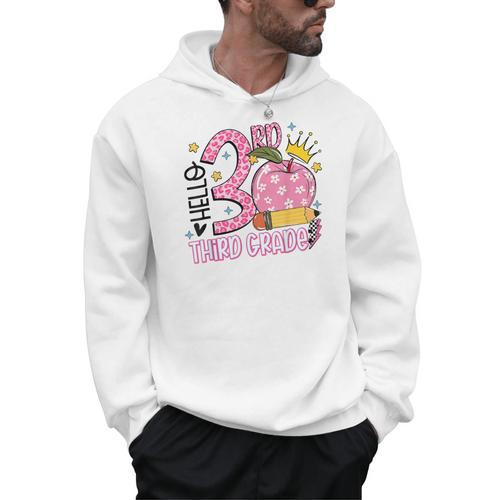 Hello 3rd Third Grade Back To School Pink Leopard Teacher Men Hoodie - teacherstshirts.com
