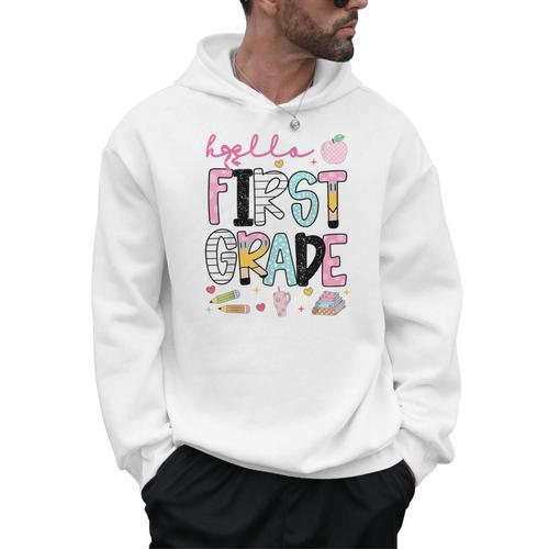 Hello First Grade Teacher Coquette Pencil Bow Back To School Men Hoodie - teacherstshirts.com