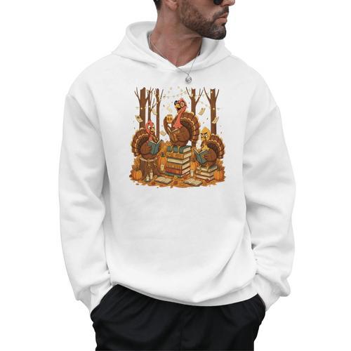 Librarian Turkey Reading Book Fall Thanksgiving Teacher Book Men Hoodie - teacherstshirts.com