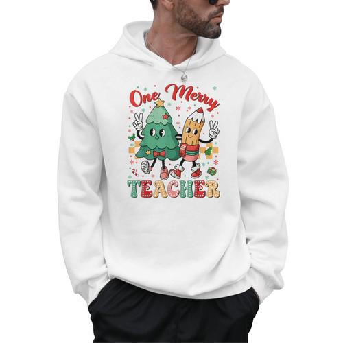 One Merry Teacher Groovy Christmas Tree Pjs Xmas Teacher Men Hoodie - teacherstshirts.com