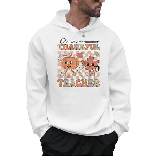One Thankful Teacher Thanksgiving Groovy Fall Autumn Teacher Men Hoodie - teacherstshirts.com AU