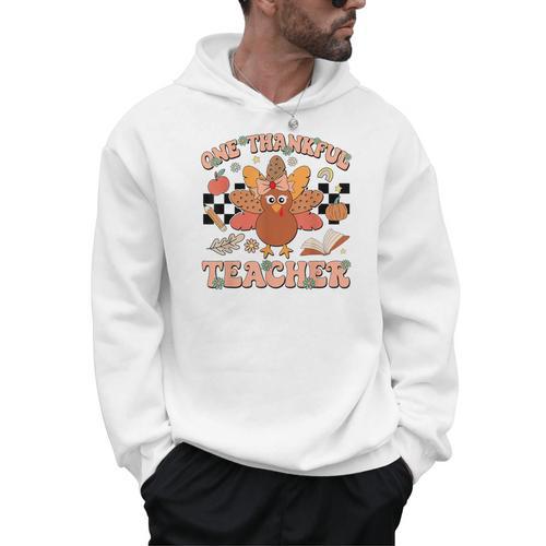One Thankful Teacher Thanksgiving Retro Groovy Fall Teachers Men Hoodie - teacherstshirts.com AU