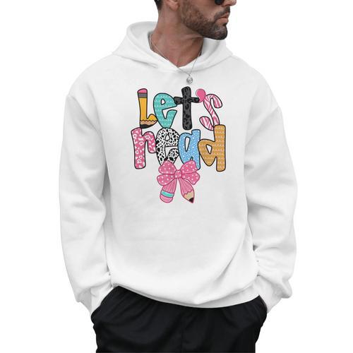 Lets Read Reading Teacher Back To School Literacy Pencil Bow Men Hoodie - teacherstshirts.com