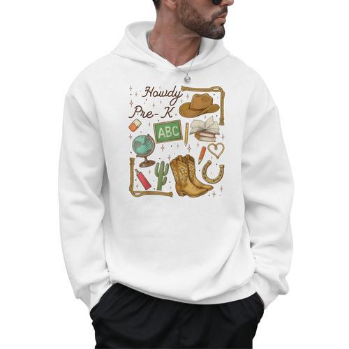 Retro Howdy Pre-K Back To School Western Teacher Men Hoodie - teacherstshirts.com AU