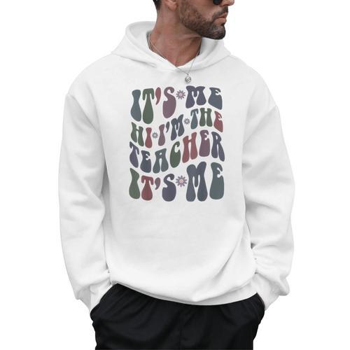 Retro IT'S ME Hi I'm The TEACHER Groovy Testing Squad Pink Men Hoodie - teacherstshirts.com AU
