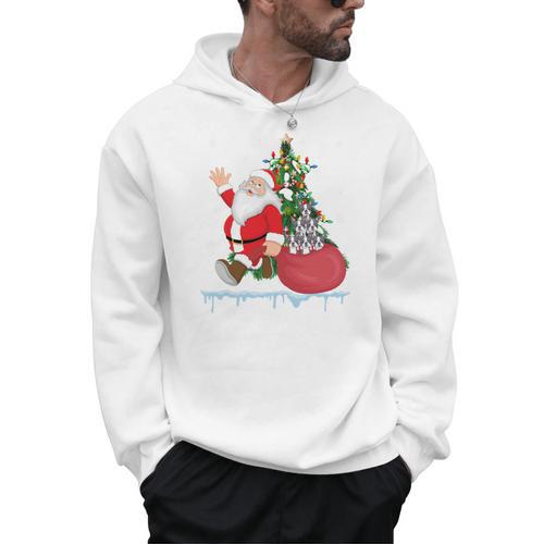 Santa Ugly Christmas Tree Lights Boston Terrier Dog Lover Men Hoodie - Bostonterriersmerch.com