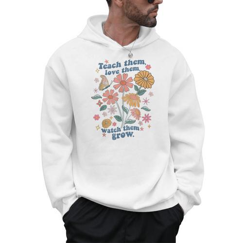 Teach Them Love Them Watch Them Grow Retro Teacher Floral Men Hoodie - teacherstshirts.com UK