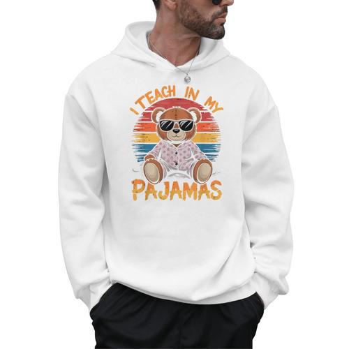 I Teach In My Pajamas Teacher Sunset Bear Retro Men Hoodie - teacherstshirts.com DE