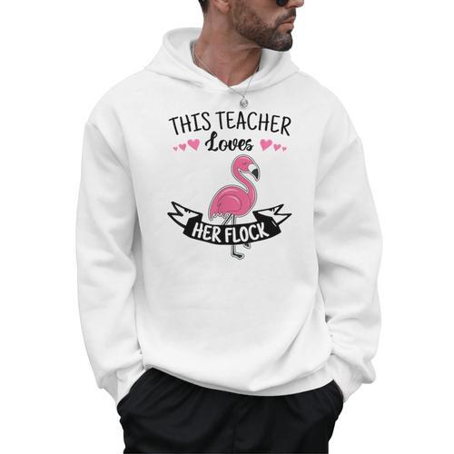 This Teacher Loves Her Flock Cute Flamingo Teacher Men Hoodie - teacherstshirts.com DE