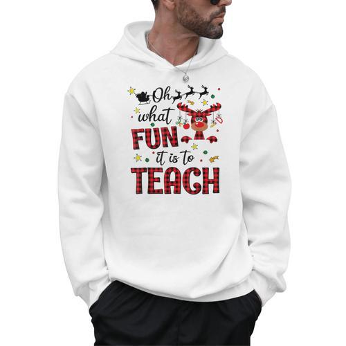 Teachers Oh What Fun It Is To Teach Cute Red Plaid Reindeer Men Hoodie - teacherstshirts.com AU