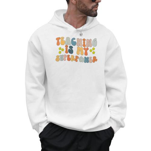 Teaching Is My Superpower Vintage Groovy University Teacher Men Hoodie - teacherstshirts.com DE