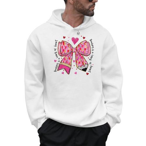 Teaching Is A Work Of Heart Pencil Bow Teacher Valentine Men Hoodie - teacherstshirts.com