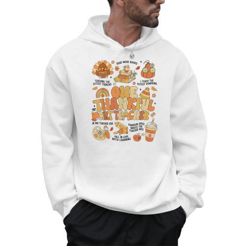 Thanksgiving One Thankful Art Teacher Fall Groovy Men Women Men Hoodie - teacherstshirts.com UK
