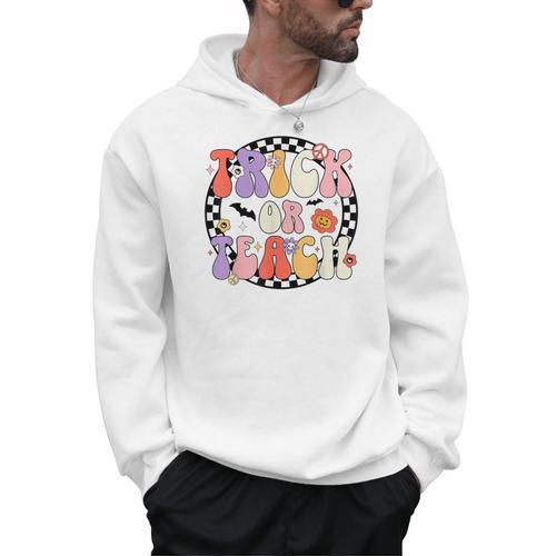 Trick Or Teach Retro Groovy Halloween Teacher Men Hoodie - teacherstshirts.com CA