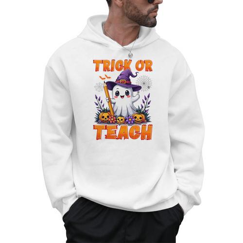 Trick Or Teach Teacher Halloween Ghost Pencil Floral Men Hoodie - teacherstshirts.com