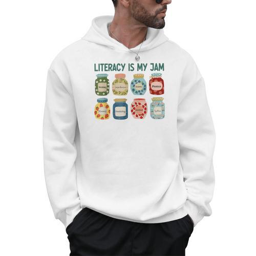 Women Literacy Is My Jam Literacy Teacher Reading Teacher Men Hoodie - teacherstshirts.com AU
