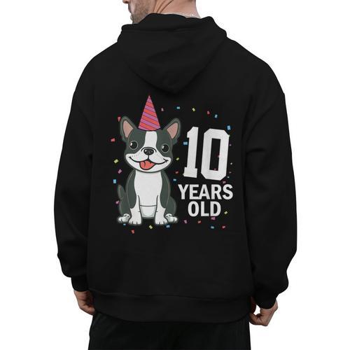 10 Years Old Birthday Boston Terrier Dog Lover 10th Party For Men Women Kids Men's Hoodie Back Print - Bostonterriersmerch.com