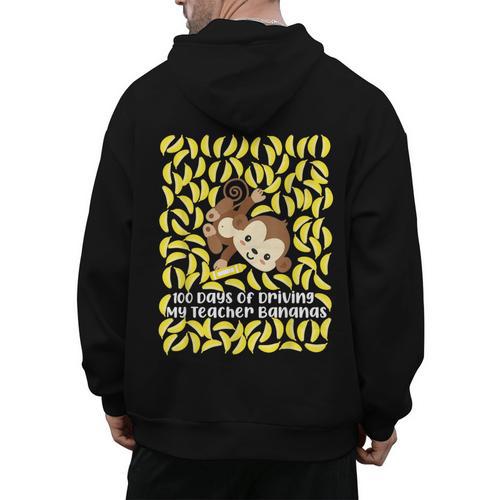 100th Day Of School Teacher Monkey Pun Banana For Men Women Girls Kids Men's Hoodie Back Print - teacherstshirts.com UK