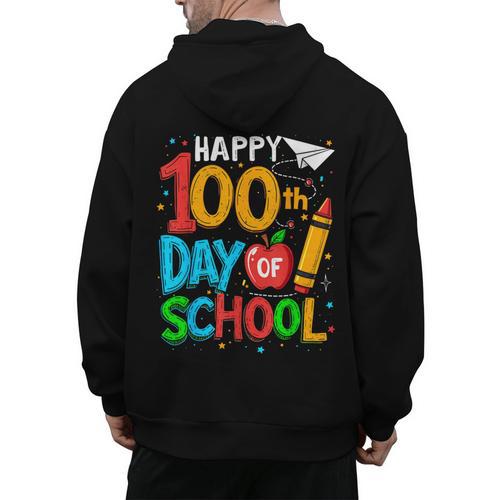 100th Day Of School Teachers Kids Happy 100 Days Men's Hoodie Back Print - teacherstshirts.com AU