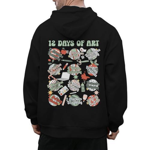 12 Days Of Art Teacher Christmas Artists Painter Educational Men's Hoodie Back Print - teacherstshirts.com CA