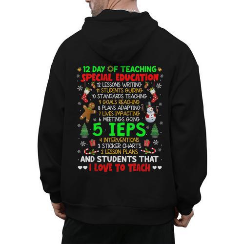 12 Days Of Teaching Special Education IEPS SPED Teacher Xmas Men's Hoodie Back Print - teacherstshirts.com AU