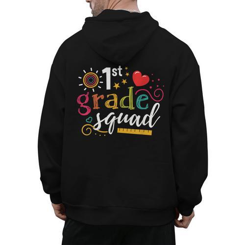 1st First Grade Squad Student Teacher Back To School Men's Hoodie Back Print - teacherstshirts.com AU