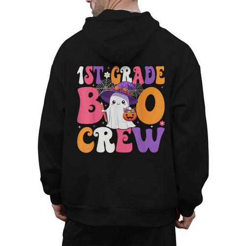 1st Grade Boo Crew Halloween First Grade Halloween Teacher Men's Hoodie Back Print - teacherstshirts.com DE