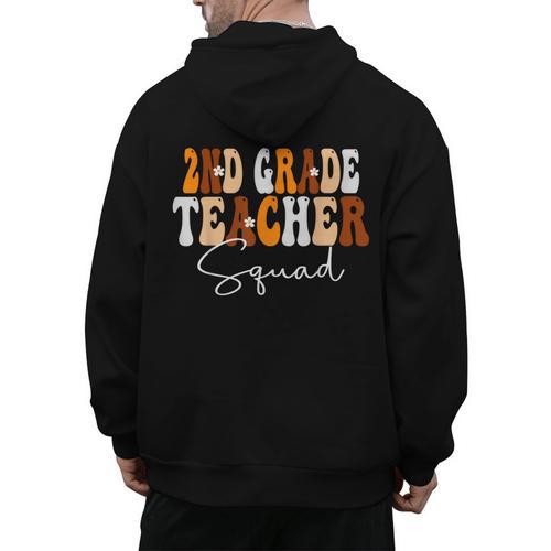 2nd Grade Teacher Squad Cute Women Groovy Fall Autumn Lovers Men's Hoodie Back Print - teacherstshirts.com UK