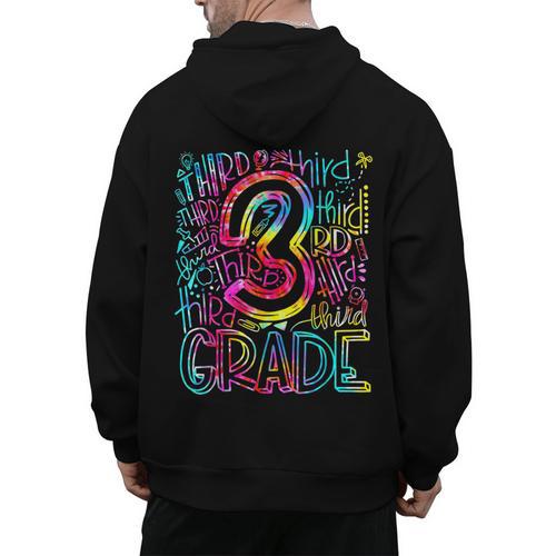 3rd Grade Typography Team Third Grade Teacher Back To School Men's Hoodie Back Print - teacherstshirts.com