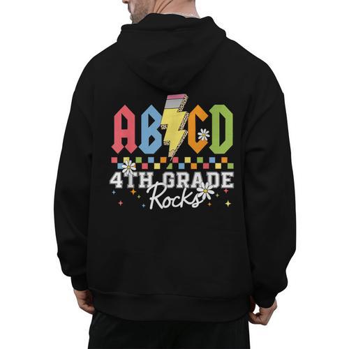 4th Grade Rocks ABCD Back To School Rock Teachers Men's Hoodie Back Print - teacherstshirts.com