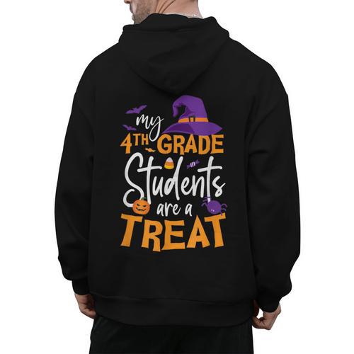 My 4th Grade Students Are a Treat Teacher Halloween Witch For Men Women Kids Men's Hoodie Back Print - teacherstshirts.com CA