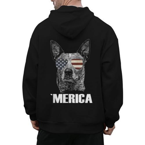 4th July Blue Heeler Dog Merica Patriotic USA Flag Cute Men's Hoodie Back Print - Bostonterriersmerch.com