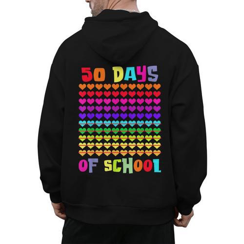50 Days Of School Hearts Teacher Happy 50th Day Of School Men's Hoodie Back Print - teacherstshirts.com AU
