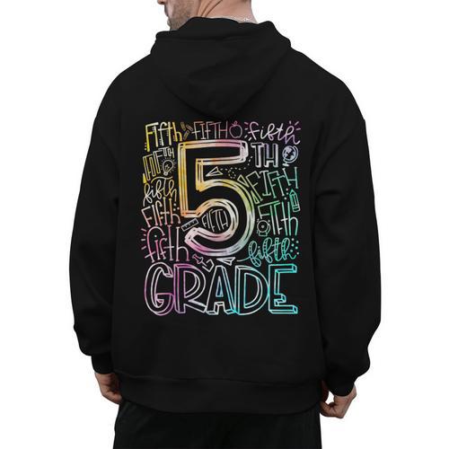 5th Grade Typography Team Fifth Grade Teacher Back To School Men's Hoodie Back Print - teacherstshirts.com