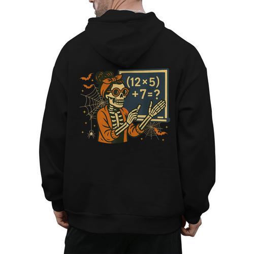 67 Teacher Halloween Skeleton Six Seven Meme Math Men's Hoodie Back Print - teacherstshirts.com AU