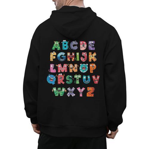 ABC Cute Monster Alphabet Halloween Teacher Costume Kids Men's Hoodie Back Print - teacherstshirts.com