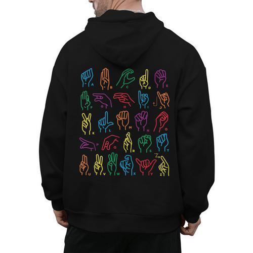 ABC Sign Language Chart Teacher Hand Letter Alphabet ASL Men's Hoodie Back Print - teacherstshirts.com UK