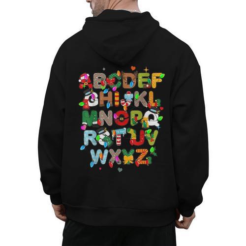 ABCs Learning Kindergarten Teacher Christmas Lights Alphabet For Men Women Kids Men's Hoodie Back Print - teacherstshirts.com UK