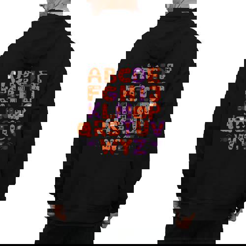 ABCs Learning Kindergarten Teacher Halloween Alphabet Men&#x27;s Hoodie Back Print - teacherstshirts.com