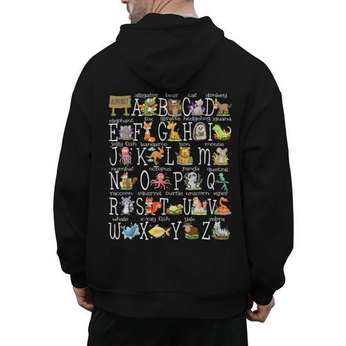 Alphabet Animals Back To School Pre-K Kindergarten Teacher Men's Hoodie Back Print - teacherstshirts.com