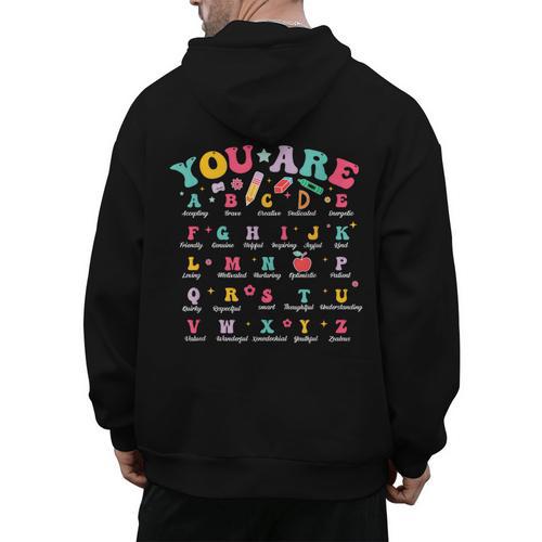 Alphabet Positive Affirmations Back To School Teacher Men's Hoodie Back Print - teacherstshirts.com AU