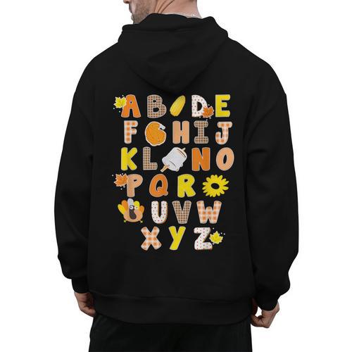 Alphabet Turkey Thanksgiving Costume Preschool Teacher Men Women Men's Hoodie Back Print - teacherstshirts.com