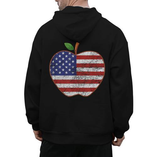 American Flag Teachers Students Apple 4th Of July Vintage Men's Hoodie Back Print - teacherstshirts.com UK