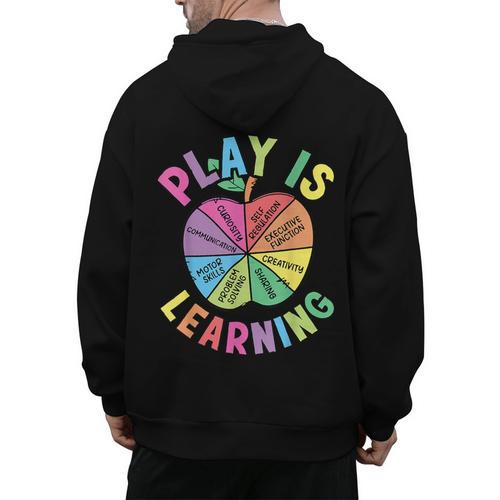 Apple Retro Play Is Learning Kindergarten Teacher Daycare Men's Hoodie Back Print - teacherstshirts.com DE