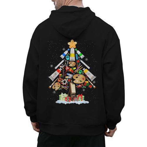 Art Christmas Tree Merry Christmas Artist Art Teacher Men's Hoodie Back Print - teacherstshirts.com UK