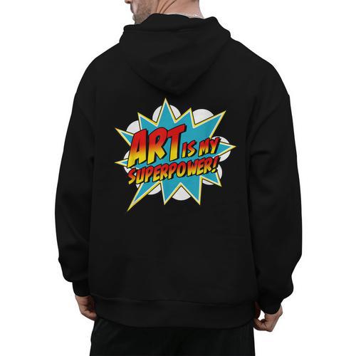 Art Is My Superpower Comic Artist Art Teacher Superhero Men's Hoodie Back Print - teacherstshirts.com AU
