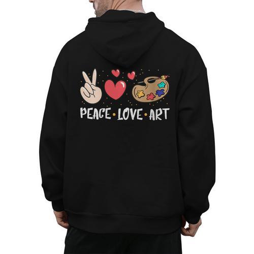 Art Teacher Peace Love Art For Artists And Painters Men's Hoodie Back Print - teacherstshirts.com UK